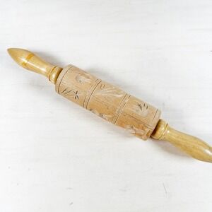 Vintage Wooden Springerle Nayco Rolling‎ Pin For Making Picture Cookies Press